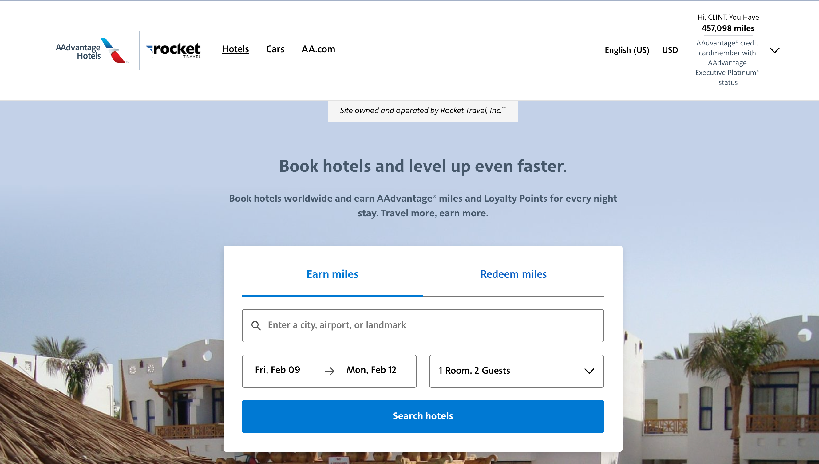 AAdvantage Hotels landing page.